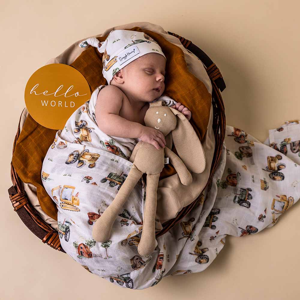 Snuggle Hunny | Organic Muslin Wrap | Diggers & Tractors