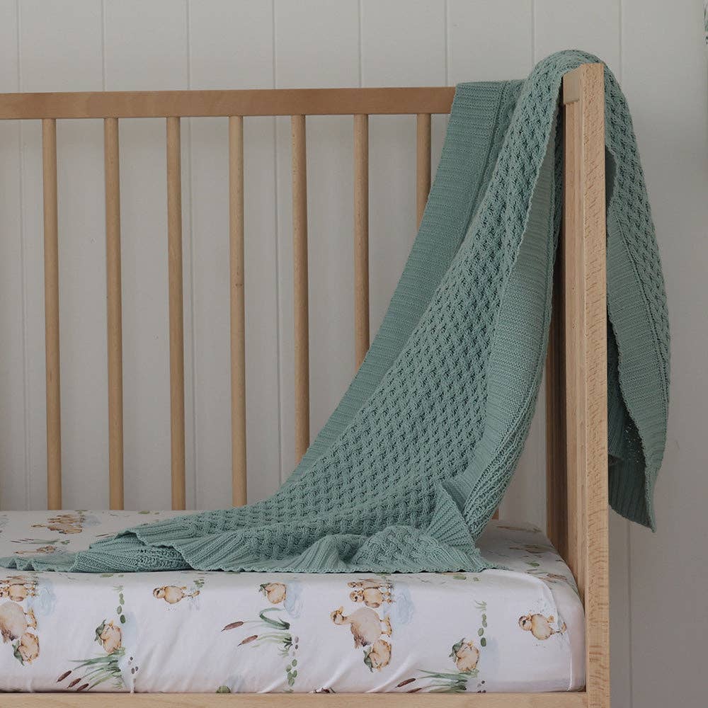 Snuggle Hunny | Diamond Knit Organic Baby Blanket | Sage