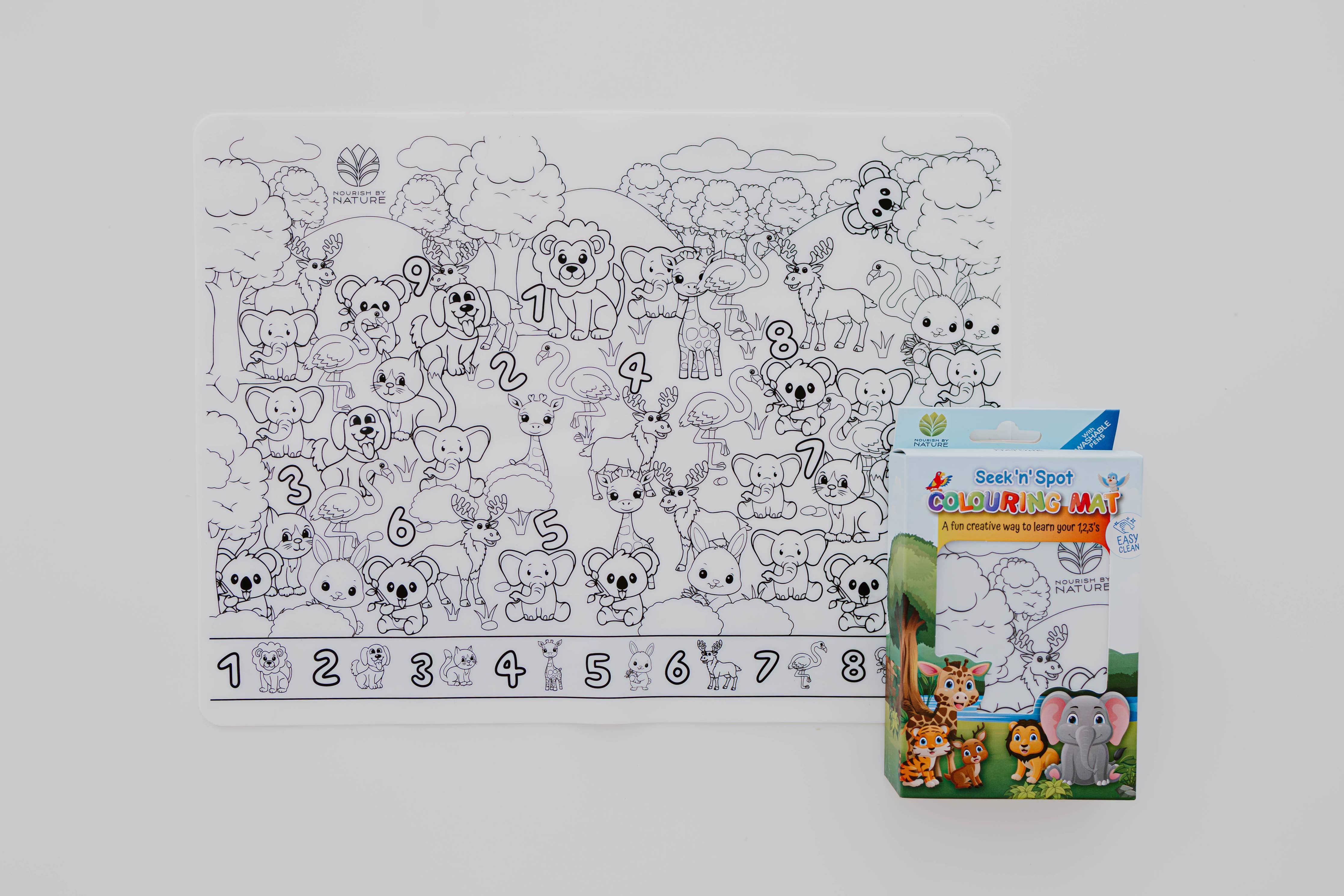 Nourish By Nature - Reusable Colouring Mat | Animal Seek & Spot A3 Silicone