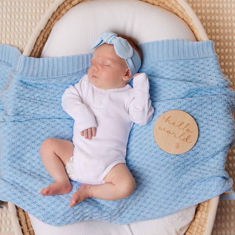 Snuggle Hunny | Diamond Knit Organic Baby Blanket | Baby Blue