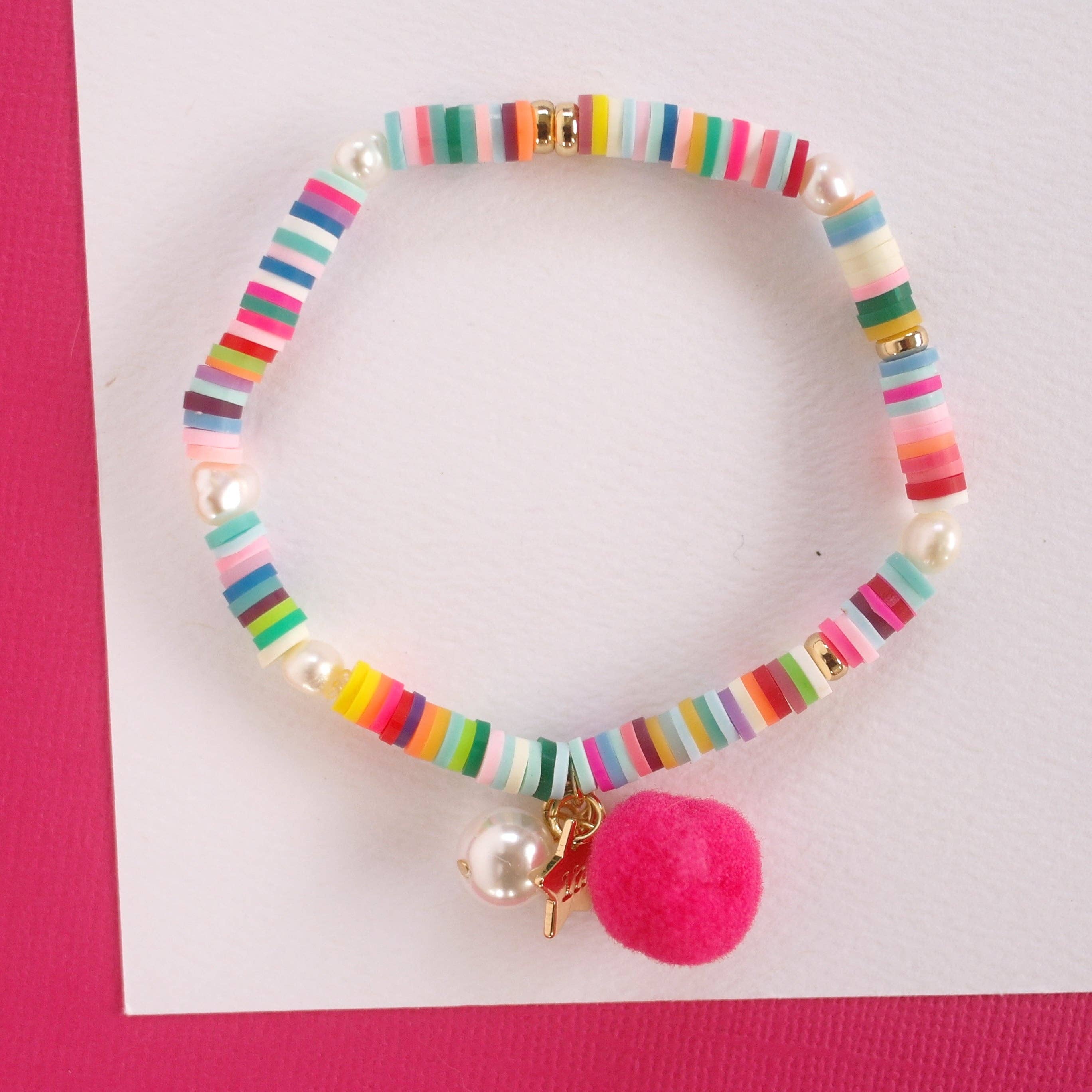 Lauren Hinkley | Rainbow Bracelet with Pom Pom and Pearl