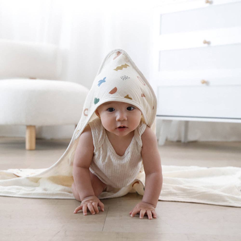 Living Textiles | Muslin Hooded Towel Geo Mod