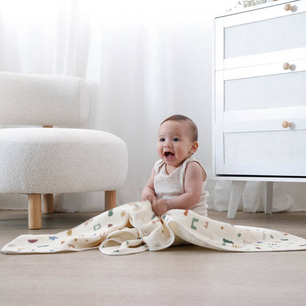 Living Textiles | 5 Layer Muslin Pram Blanket Geo Mod