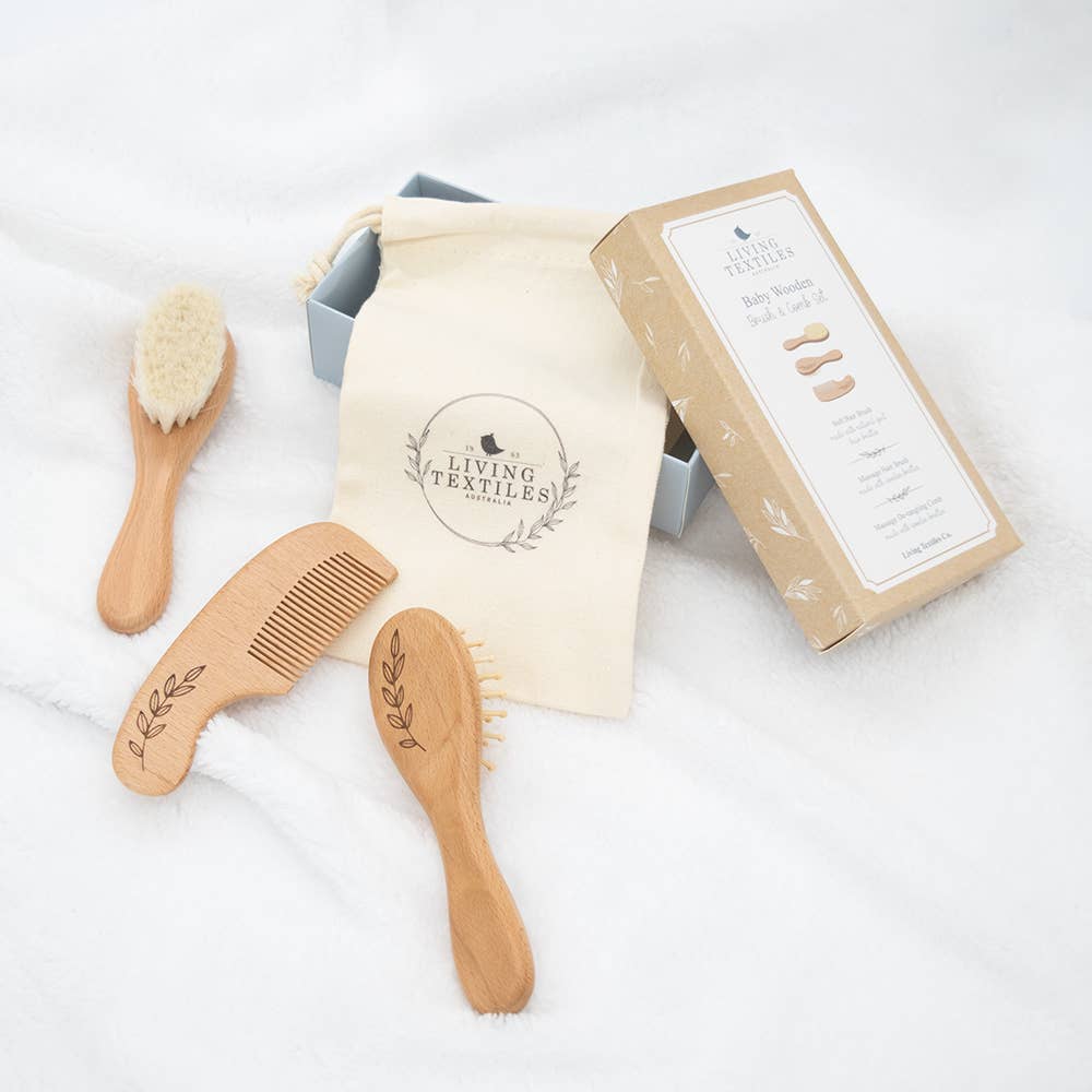 Living Textiles | 3pc Baby Wooden Brush & Comb Set