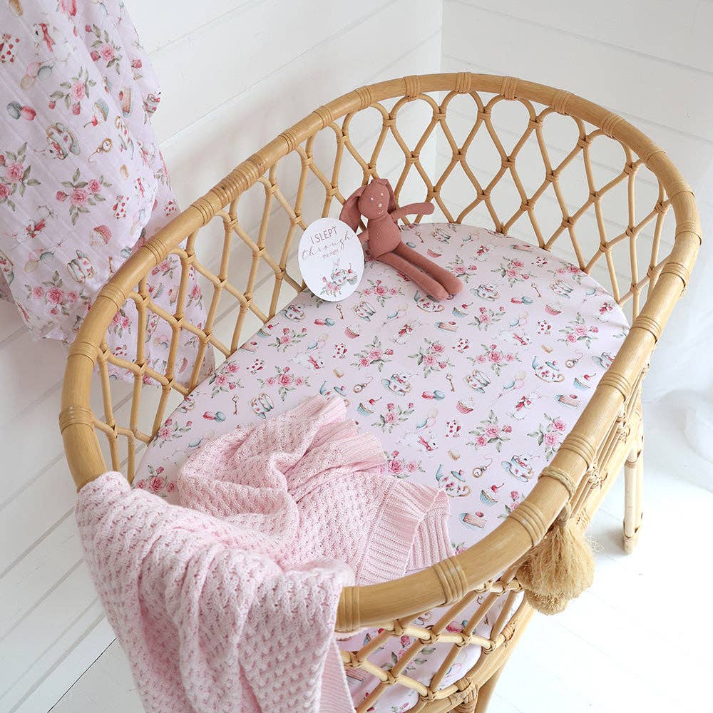 Snuggle Hunny - Alice’s Tea Party Organic Bassinet Sheet / Change Pad Cover