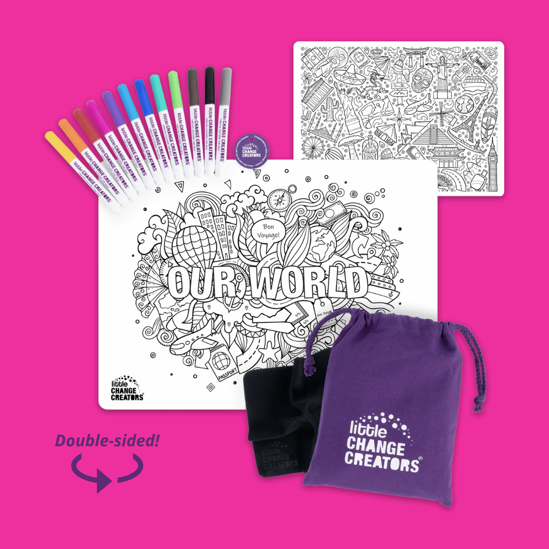 Little Change Creators | OUR WORLD | Re-FUN-able™ Reusable Colouring + Doodle Mat