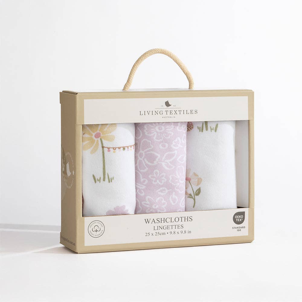 Living Textiles - Organic Wash Cloths 3 Pack - Whimsical Wonderland