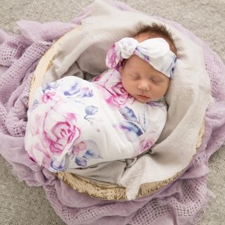 Snuggle Hunny Jersey Wrap & Topknot Set Lilac Skies