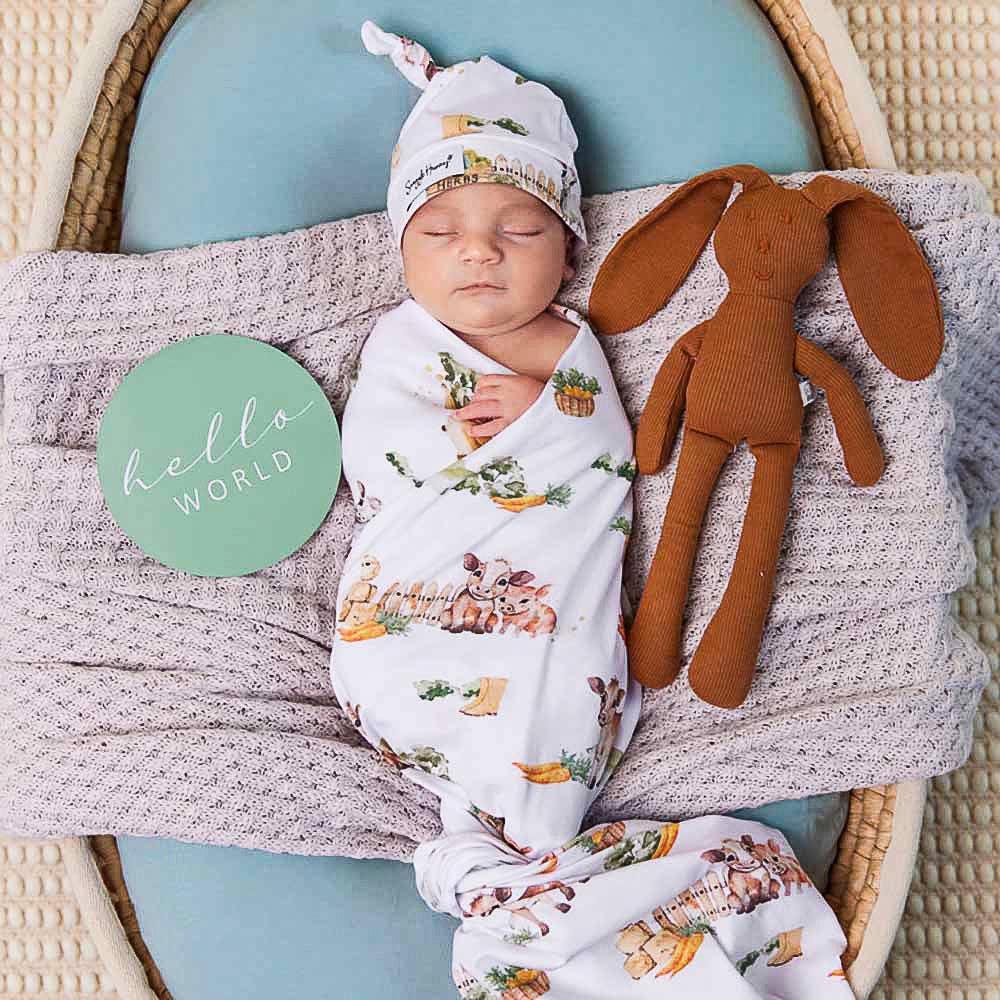 Snuggle Hunny Organic Jersey Wrap & Beanie Set | Farm