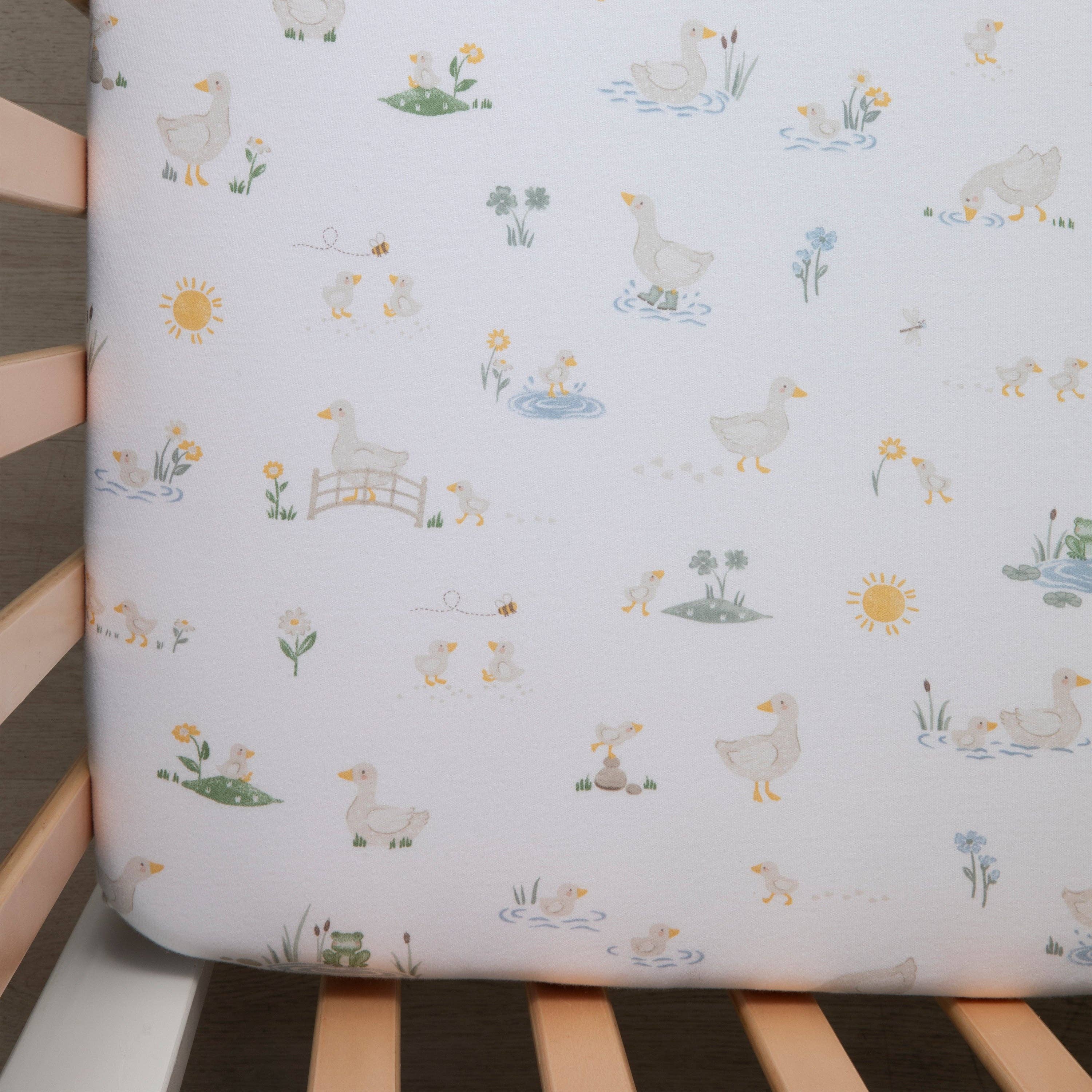 Living Textiles 2 Pack Organic Jersey Cot Fitted Sheets Goosey Goosey
