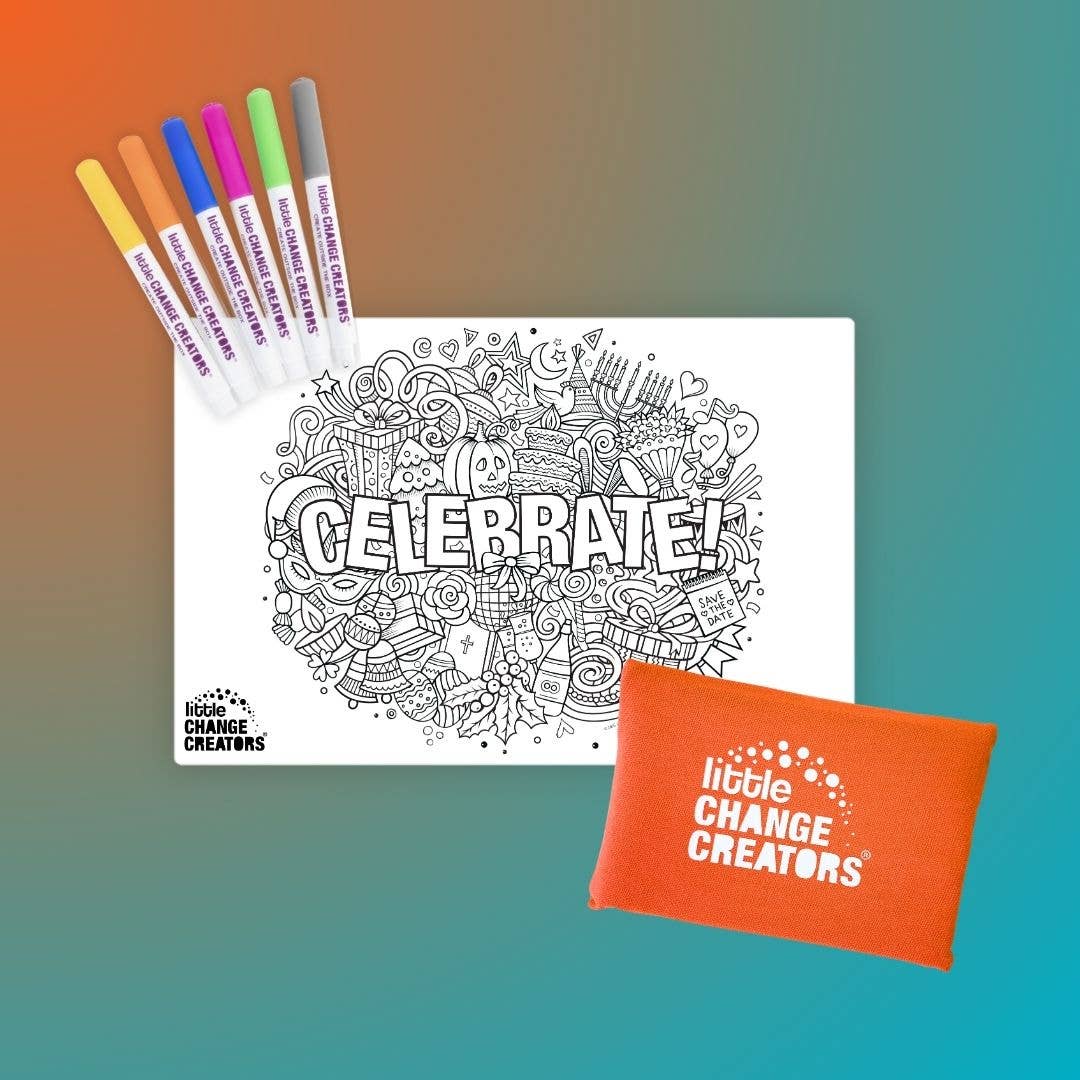 Little Change Creators | CELEBRATE! Reusable Pocket Colouring Set | Party Celebration