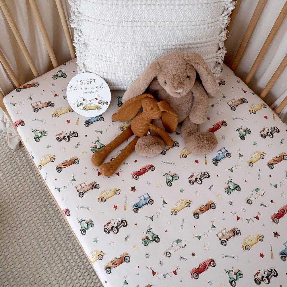 Snuggle Hunny - Vintage Cars Organic Fitted Cot Sheet