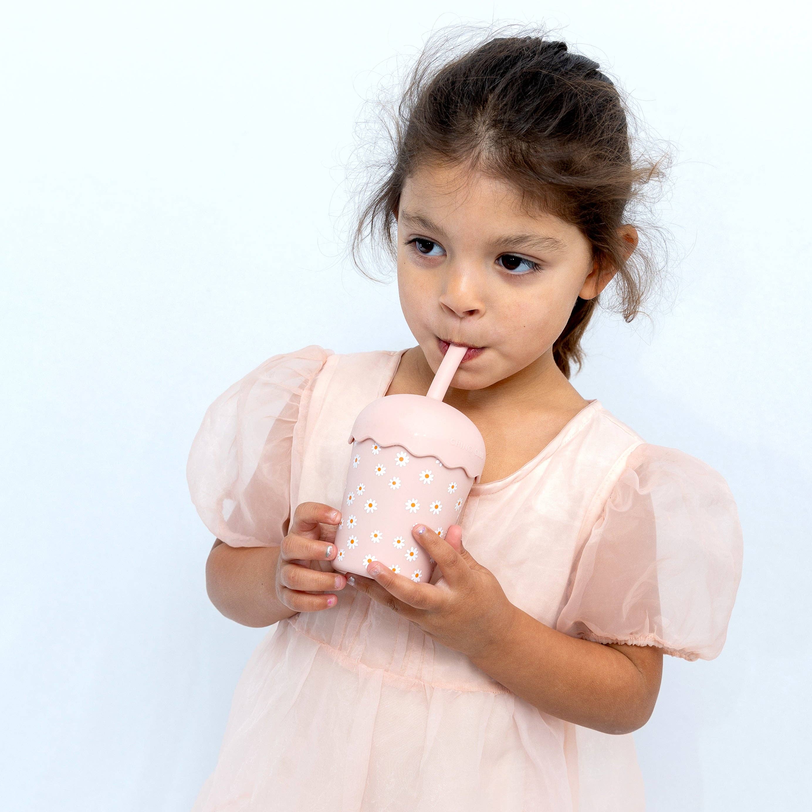 Chino Club | Pink Daisy Mini Smoothie Cup & Straw 200ml