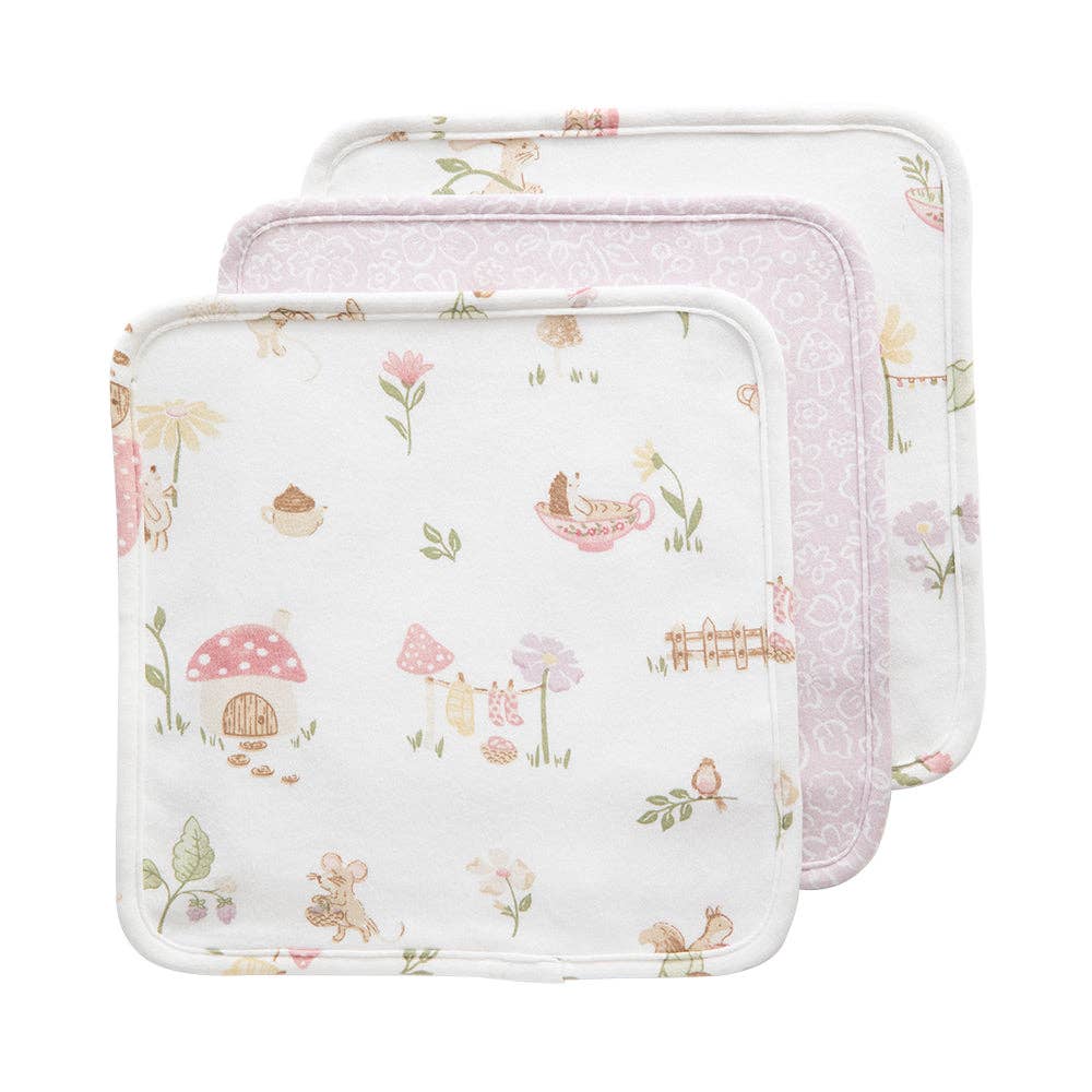 Living Textiles - Organic Wash Cloths 3 Pack - Whimsical Wonderland