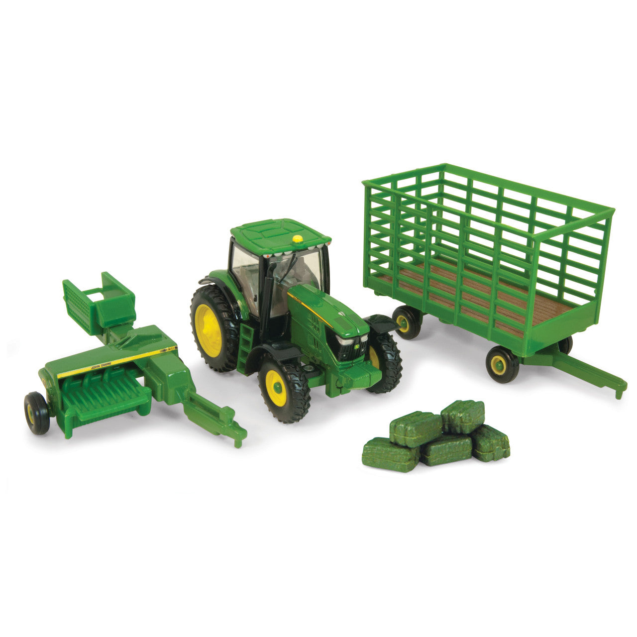 John Deere 6210R Tractor with 338 Square Baler & Bale Wagon