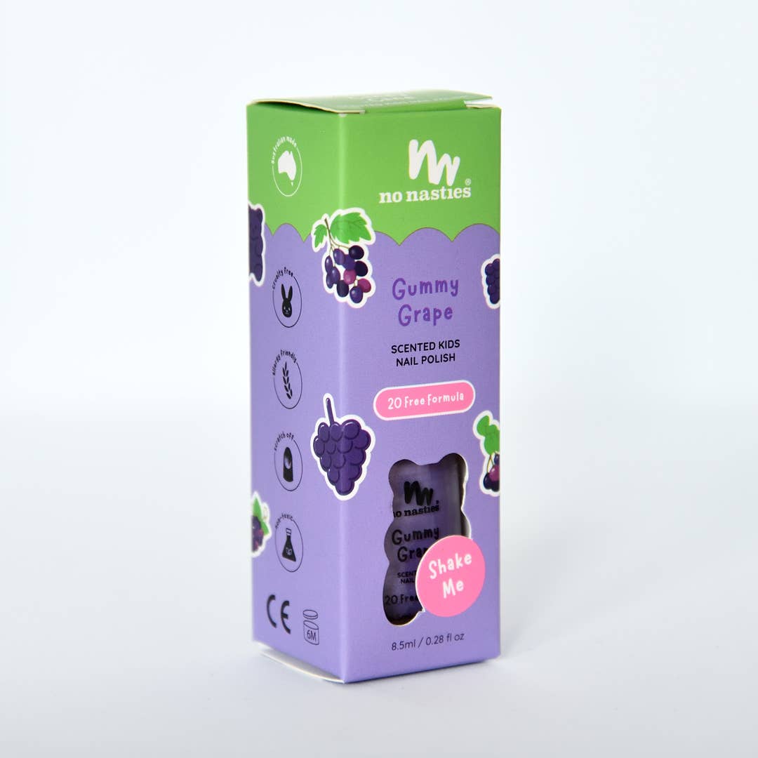 No Nasties Kids | Water Based Scented Scratch Off Kids Nail Polish Gummy Grape - Purple
