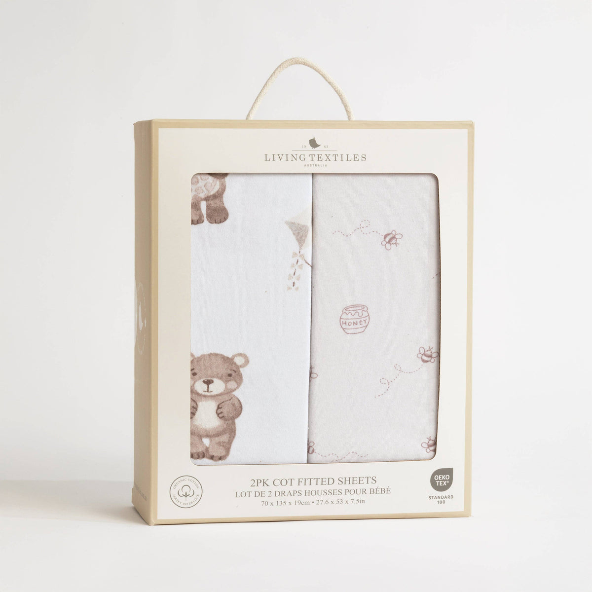 Living Textiles | Organic Jersey Cot Fitted Sheet Cuddly Bear 2 pack