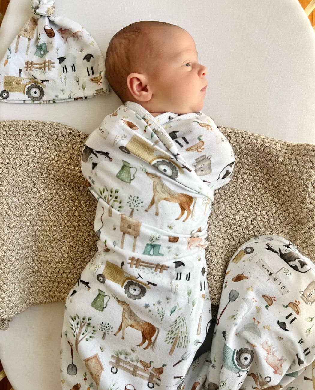 Cuddle Bug & Co - Mini & Me Organic Jersey Baby Wrap Set Farm Life