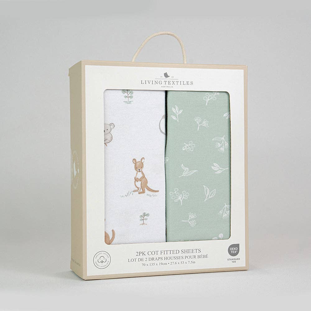 Living Textiles - 2 Pack Organic Cot Fitted Sheet - Australiana