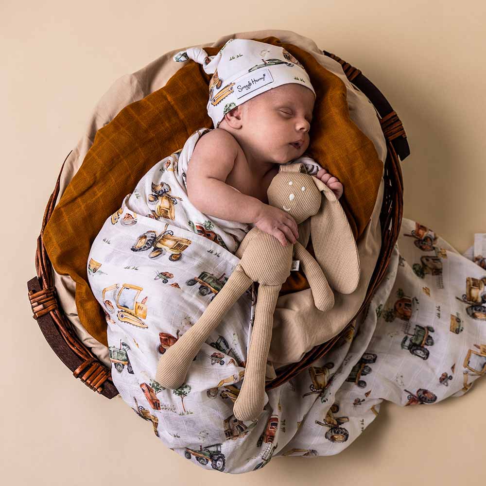 Snuggle Hunny | Organic Muslin Wrap | Diggers & Tractors