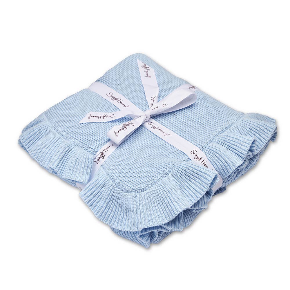 Snuggle Hunny - Baby Blue Ruffle Knit Organic Baby Blanket