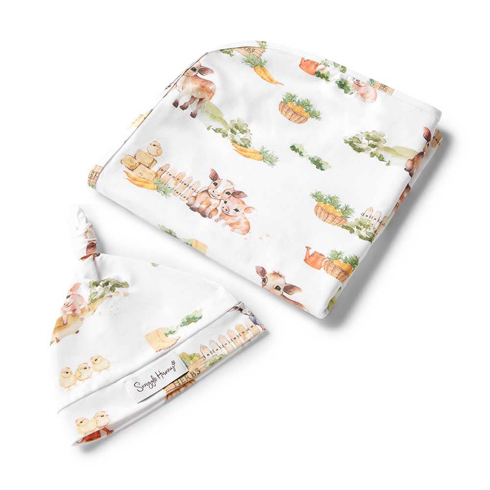 Snuggle Hunny Organic Jersey Wrap & Beanie Set | Farm