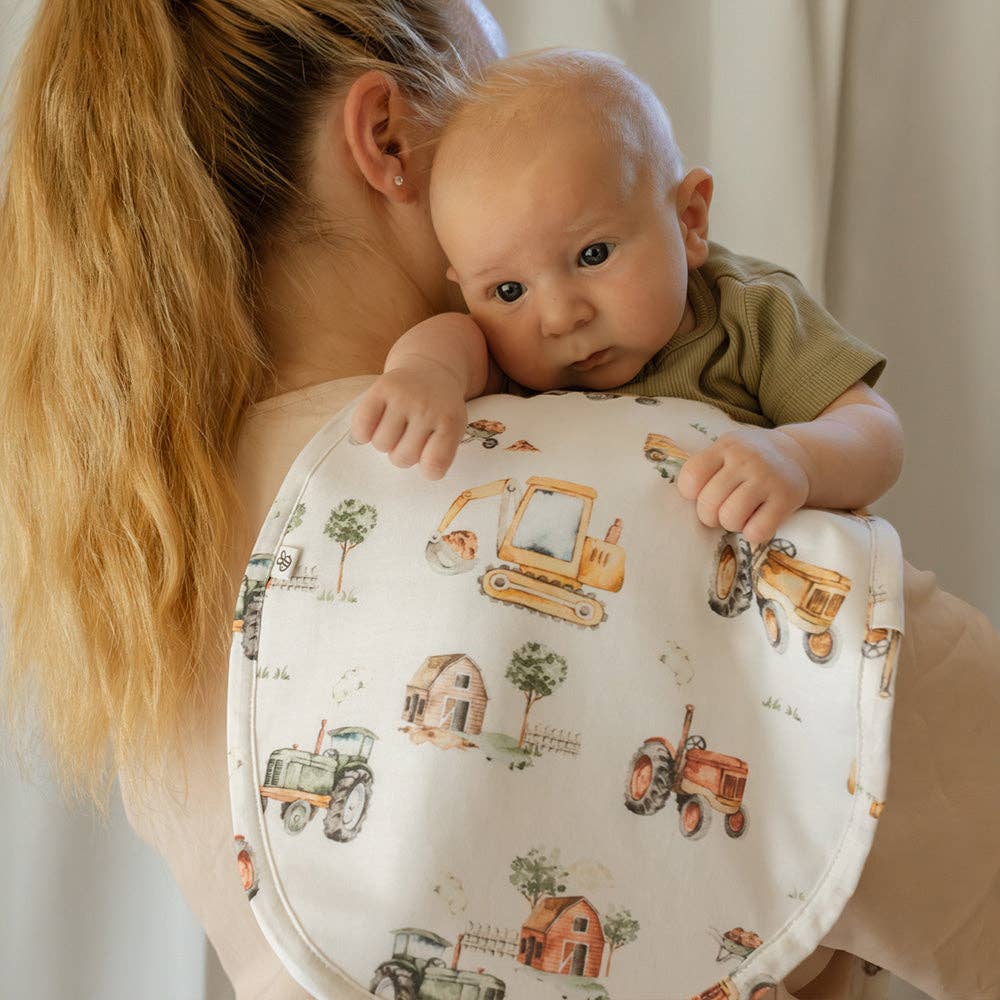 Snuggle Hunny - Diggers & Tractors Organic Cotton Burp Cloth