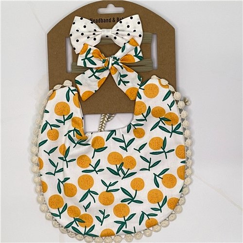 Boho Bib and Headbands Set Oranges/Black Spot