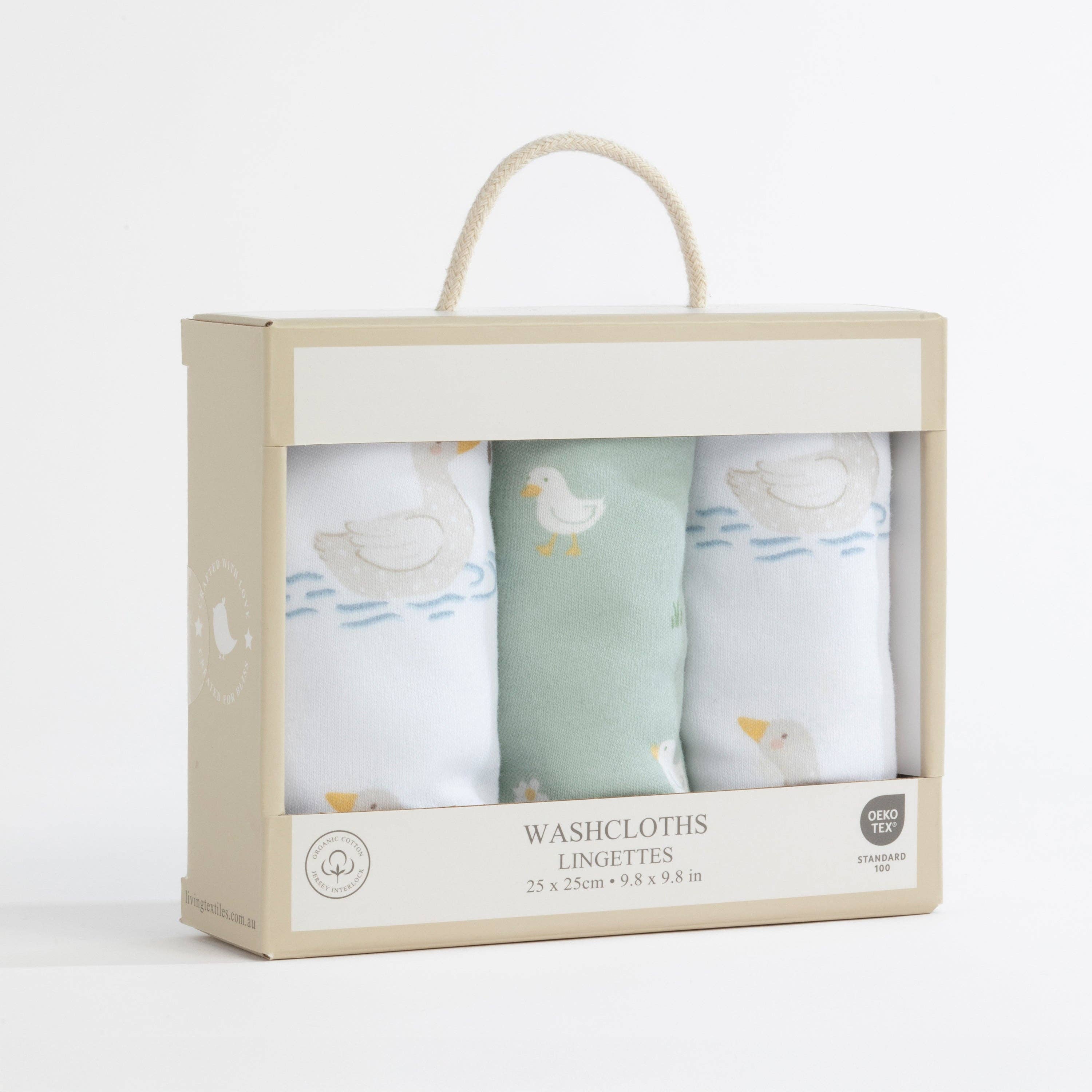 Living Textiles 3 Pack Wash Cloths Goosey Goosey