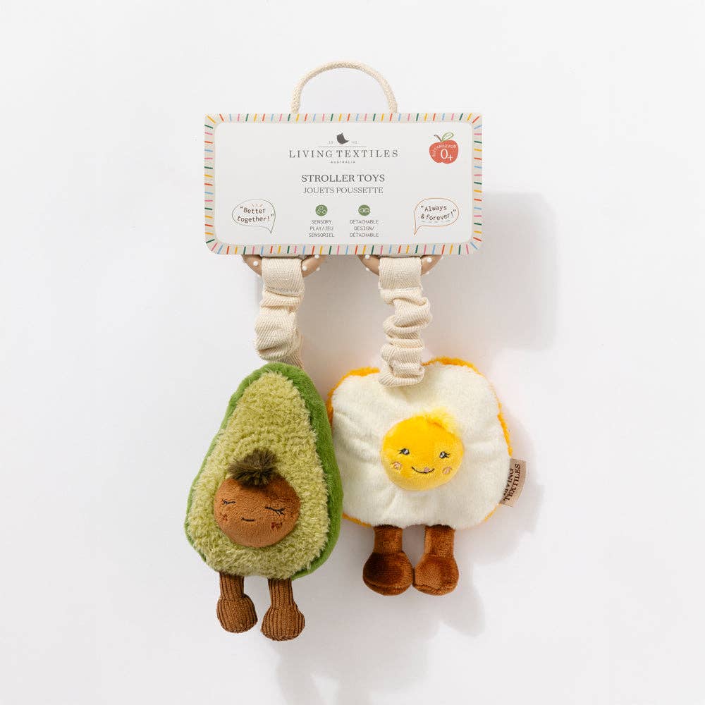 Living Textiles | 2 Pack Mini Market Brunch Stroller Toys Avocado & Egg on Toast