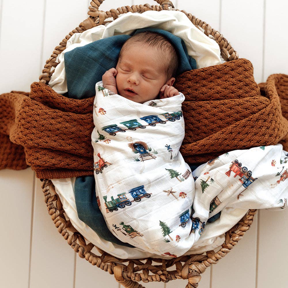 Snuggle Hunny | Organic Muslin Wrap | Trains