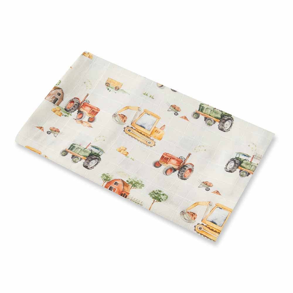 Snuggle Hunny | Organic Muslin Wrap | Diggers & Tractors