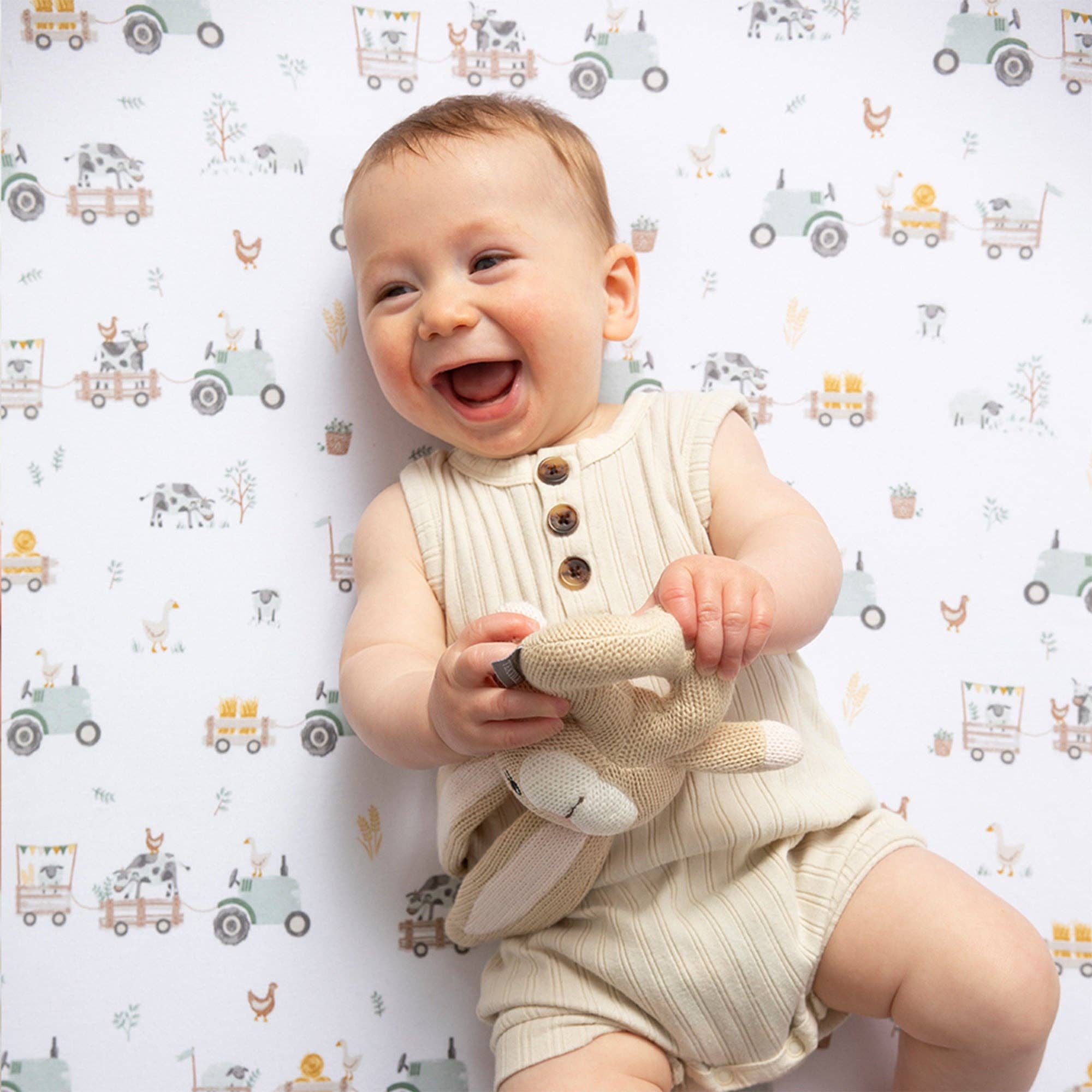 Living Textiles 2pk Cot Fitted Sheet Tractor Ride