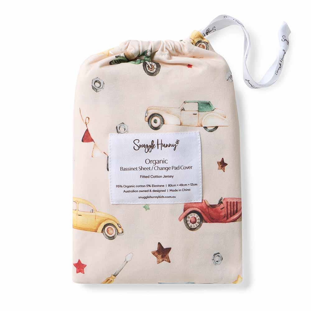 Snuggle Hunny - Vintage Cars Organic Bassinet Sheet / Change Pad Cover