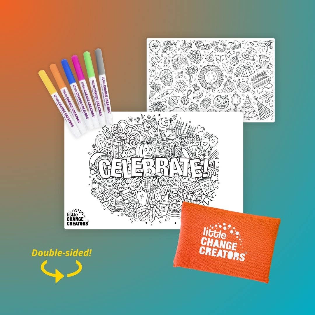 Little Change Creators | CELEBRATE! Reusable Pocket Colouring Set | Party Celebration