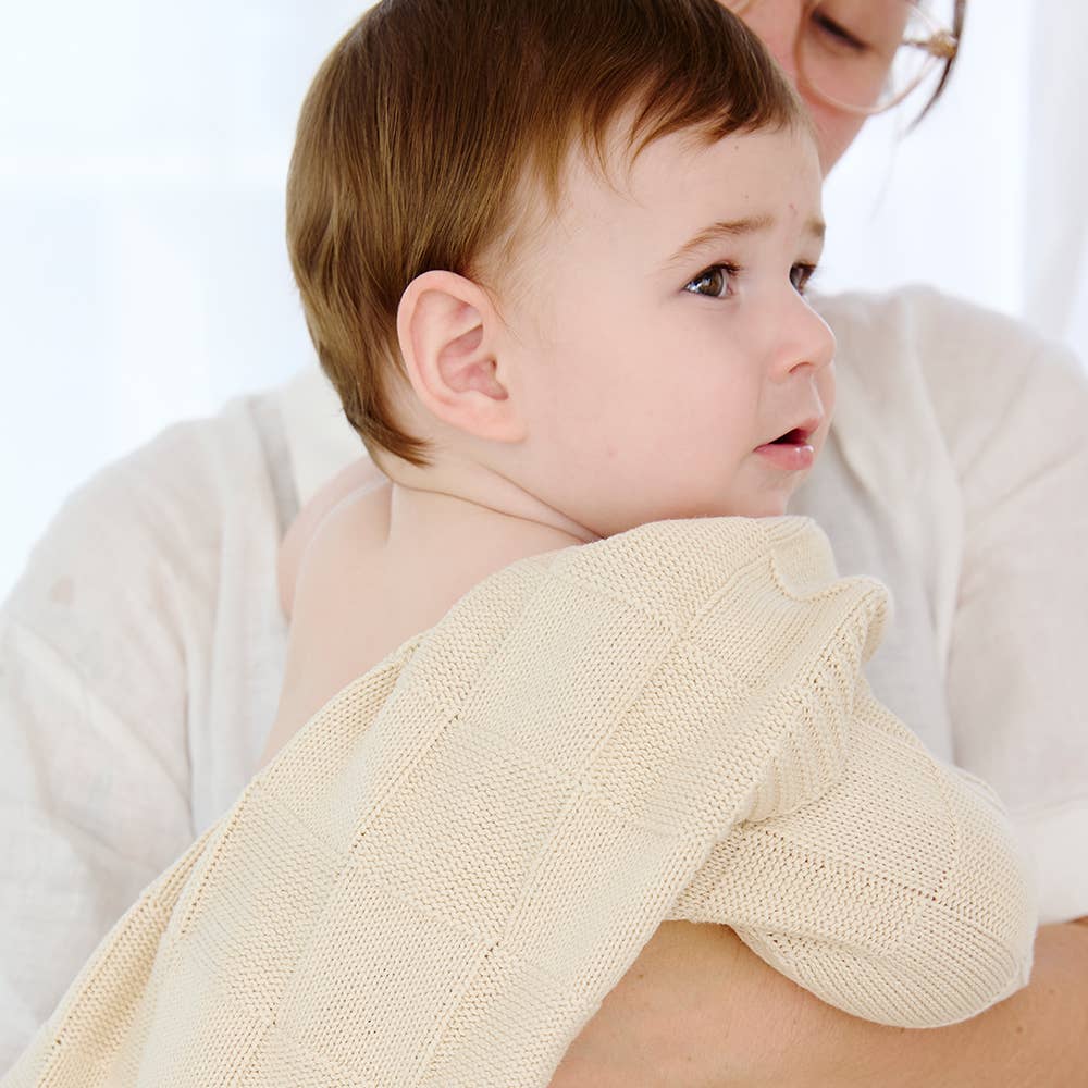 Living Textiles | Pram Knitted Blanket Checkered Sand