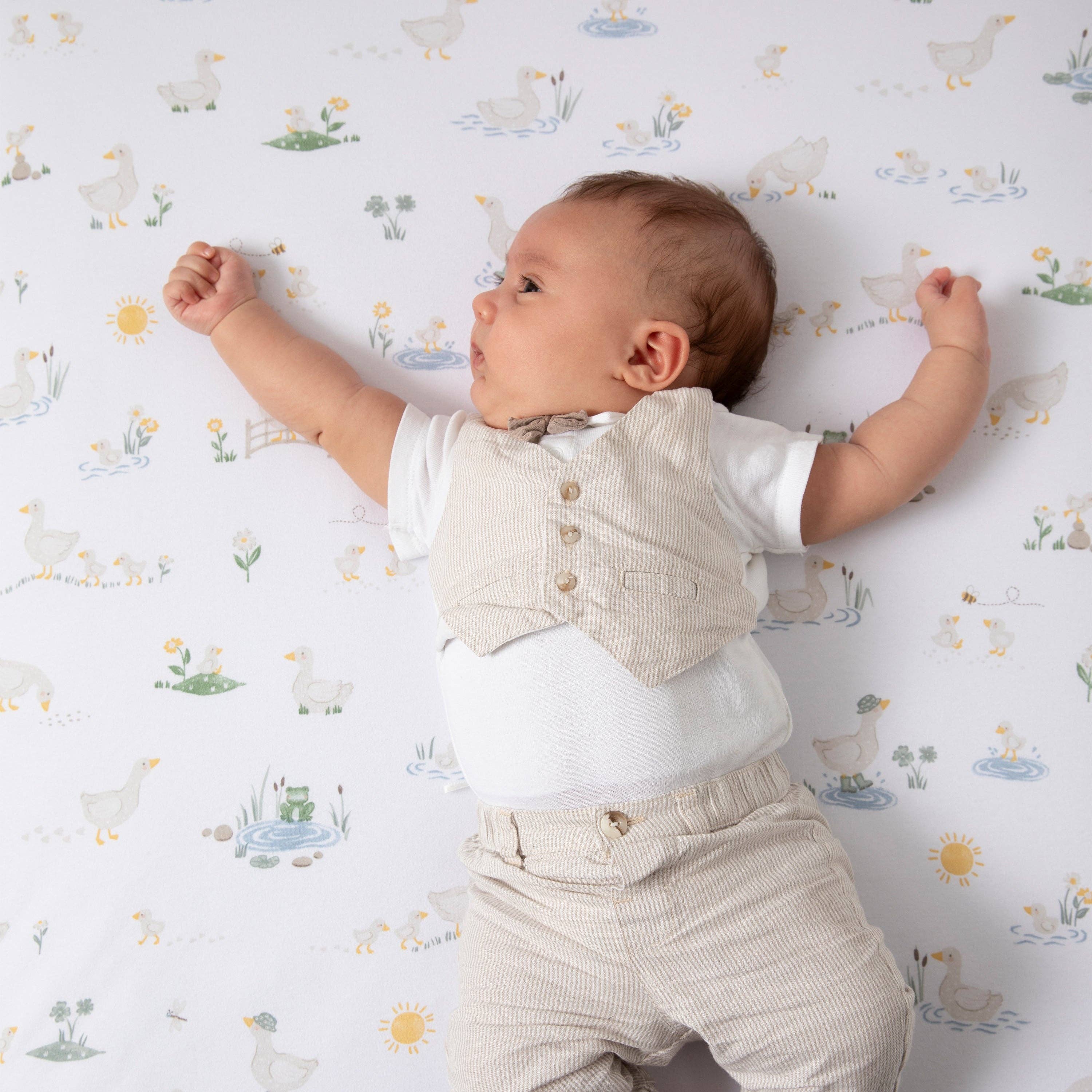 Living Textiles 2 Pack Organic Jersey Cot Fitted Sheets Goosey Goosey