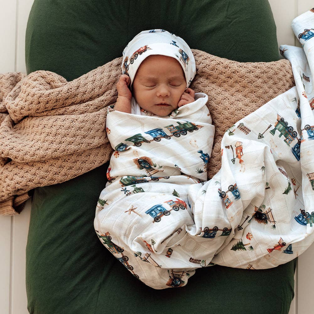Snuggle Hunny | Organic Muslin Wrap | Trains