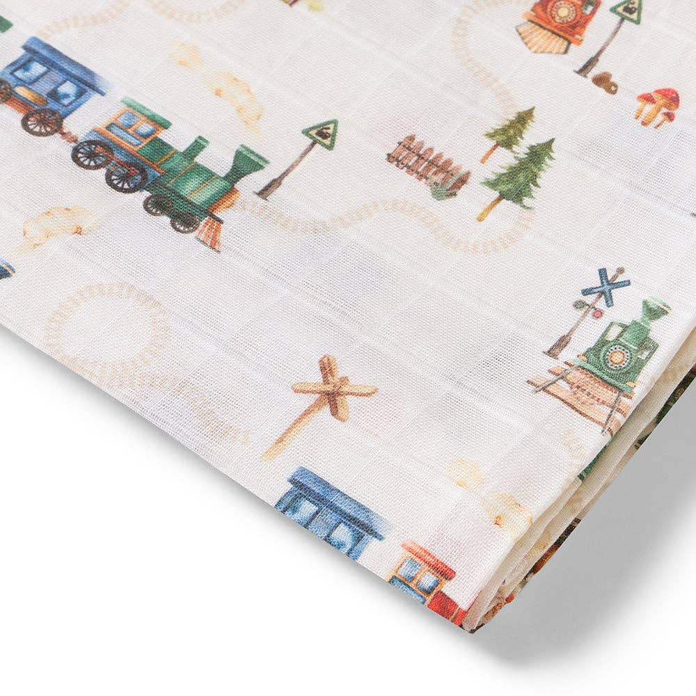 Snuggle Hunny | Organic Muslin Wrap | Trains