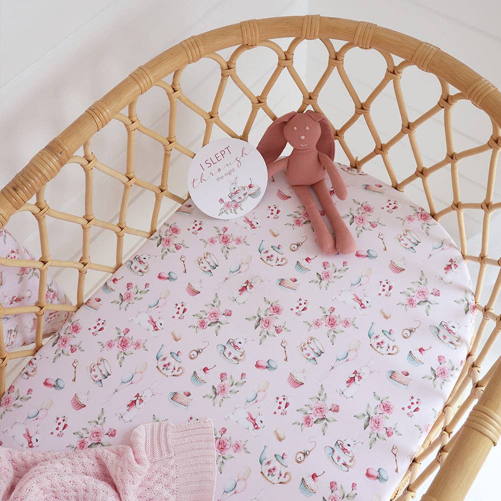 Snuggle Hunny - Alice’s Tea Party Organic Bassinet Sheet / Change Pad Cover