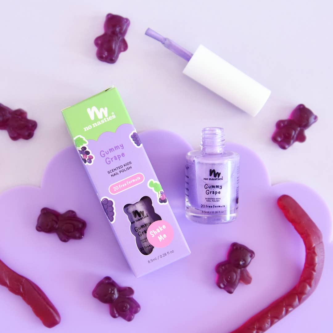 No Nasties Kids | Water Based Scented Scratch Off Kids Nail Polish Gummy Grape - Purple