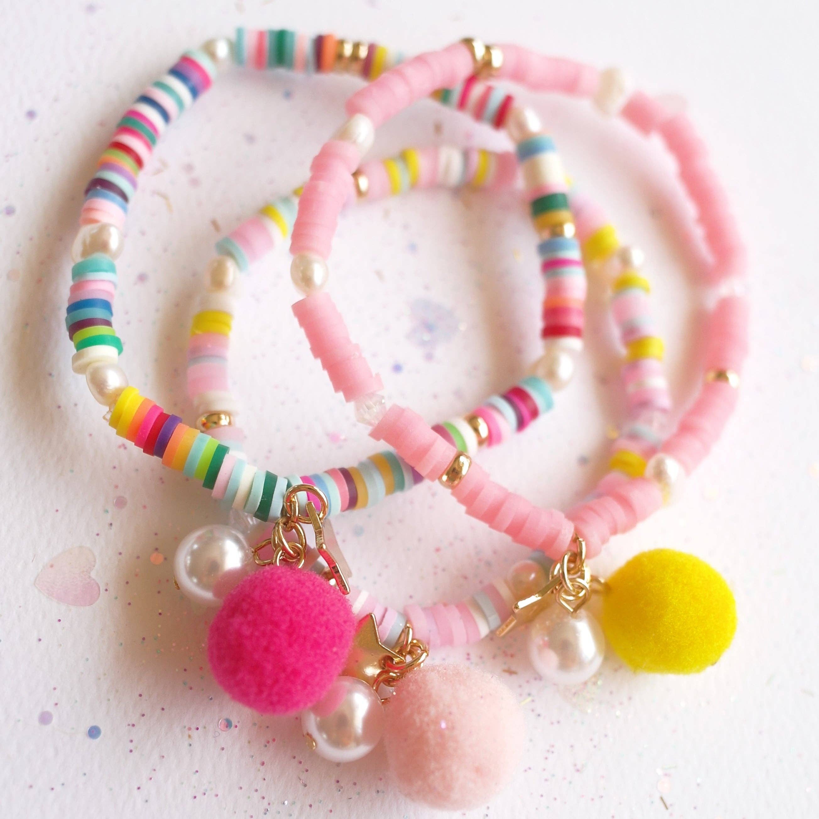 Lauren Hinkley | Pink Bracelet with Pom Pom and Pearl