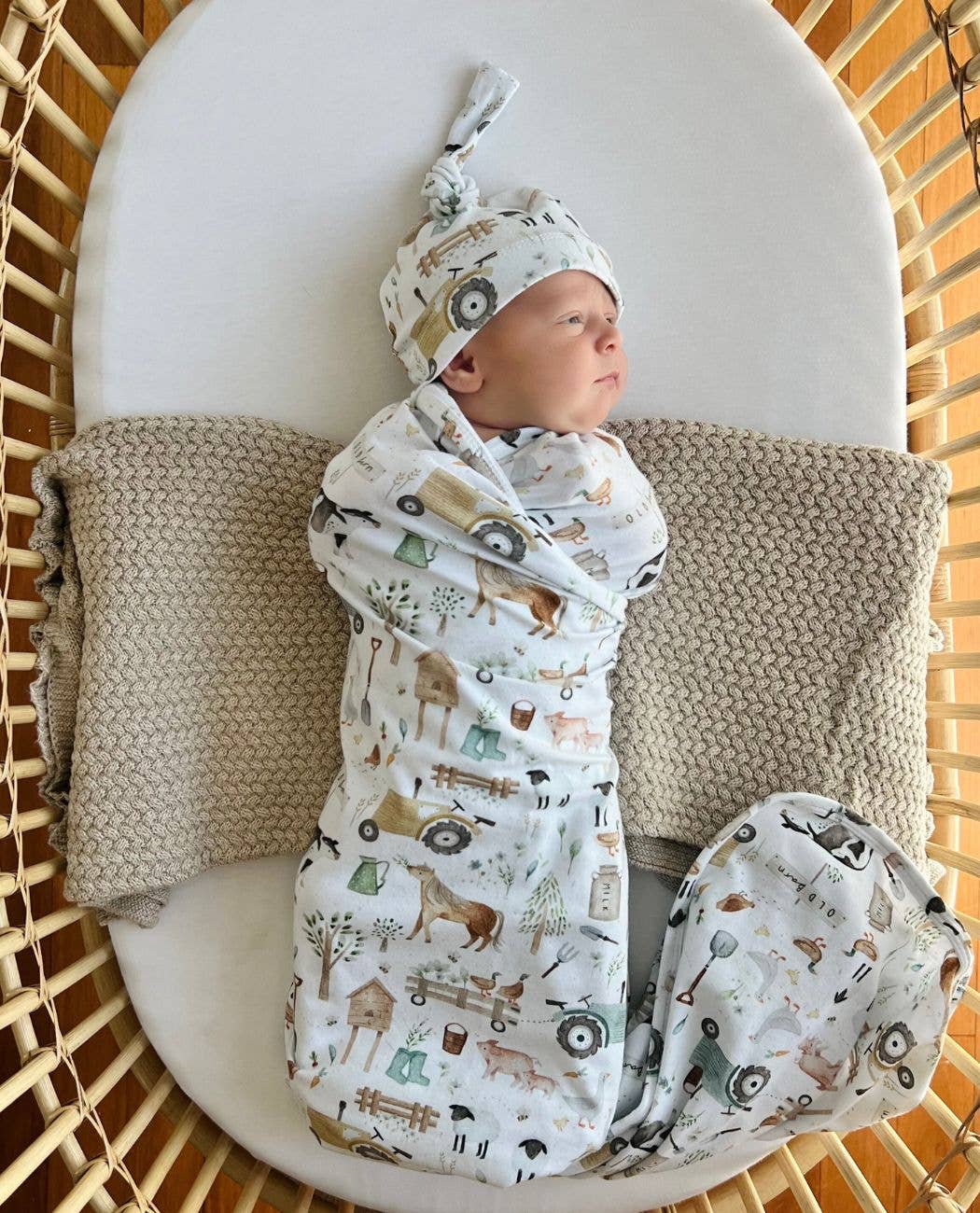 Cuddle Bug & Co - Mini & Me Organic Jersey Baby Wrap Set Farm Life