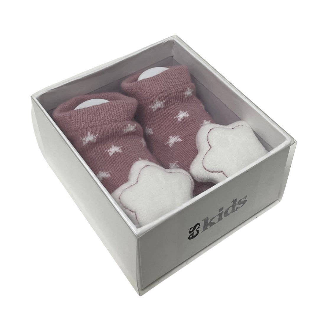 ES Kids Socks with Rattles Blush Pink Star 0-6mths
