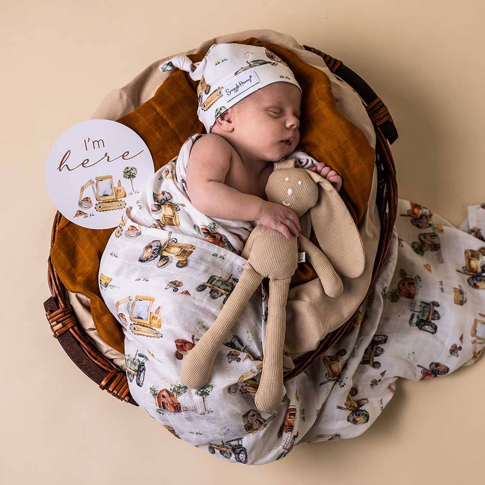 Snuggle Hunny | Organic Muslin Wrap | Diggers & Tractors