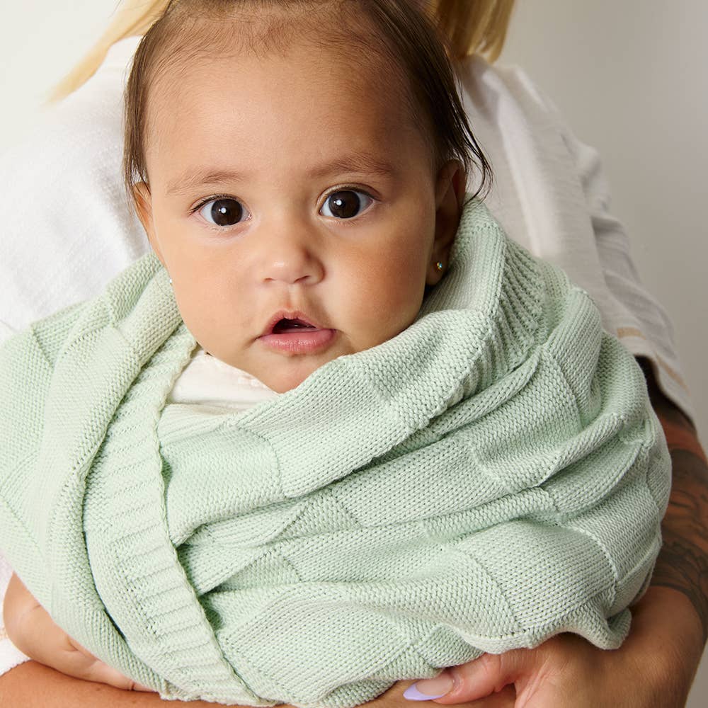 Living Textiles | Pram Knitted Blanket Checkered Seafoam