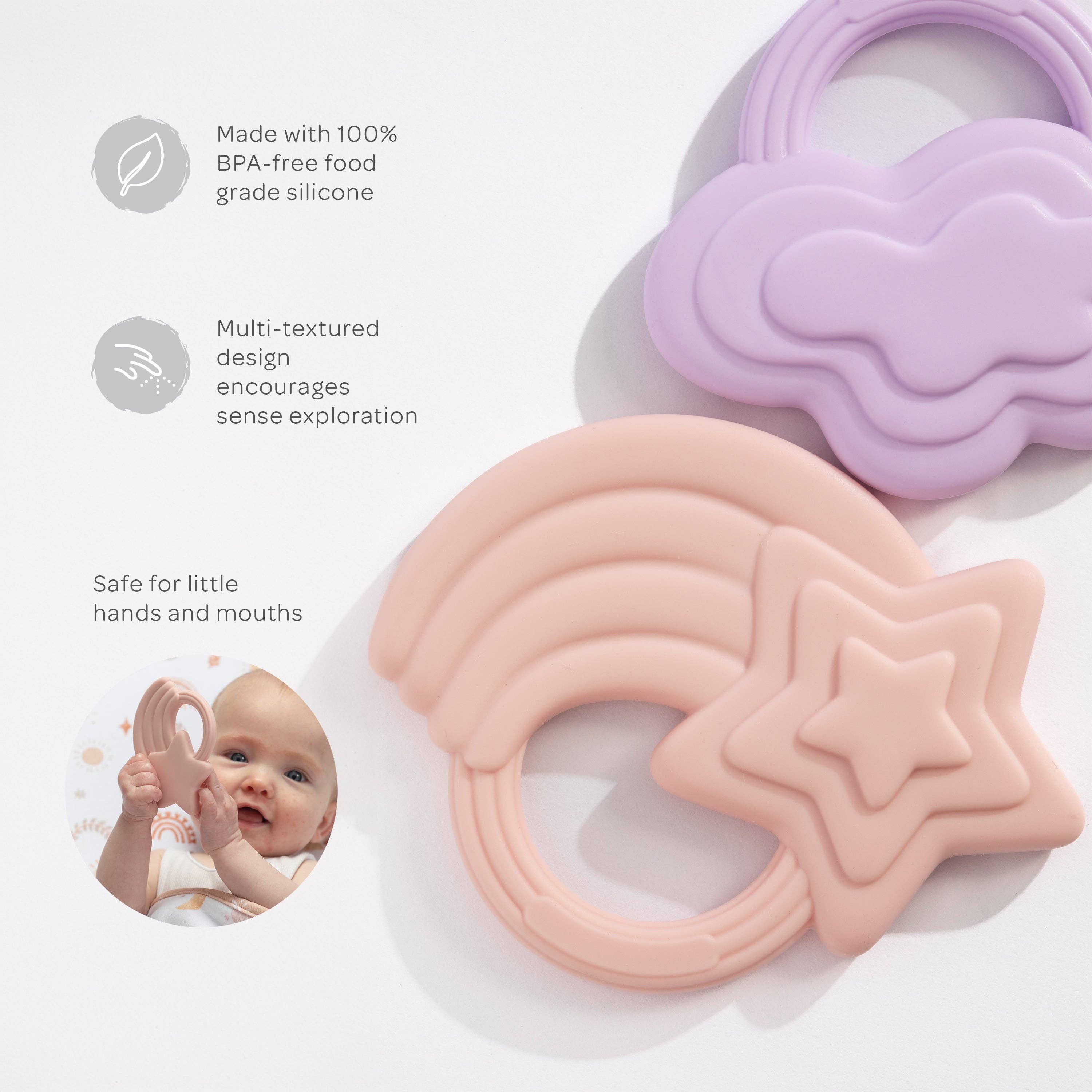 Living Textiles 2pk Silicone Teether Stars & Cloud Pink