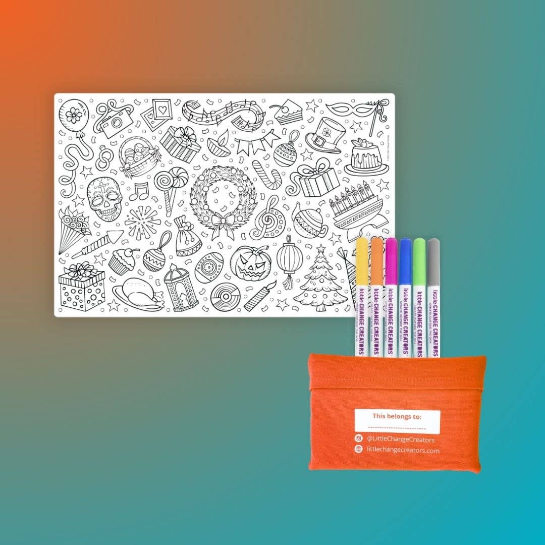 Little Change Creators | CELEBRATE! Reusable Pocket Colouring Set | Party Celebration