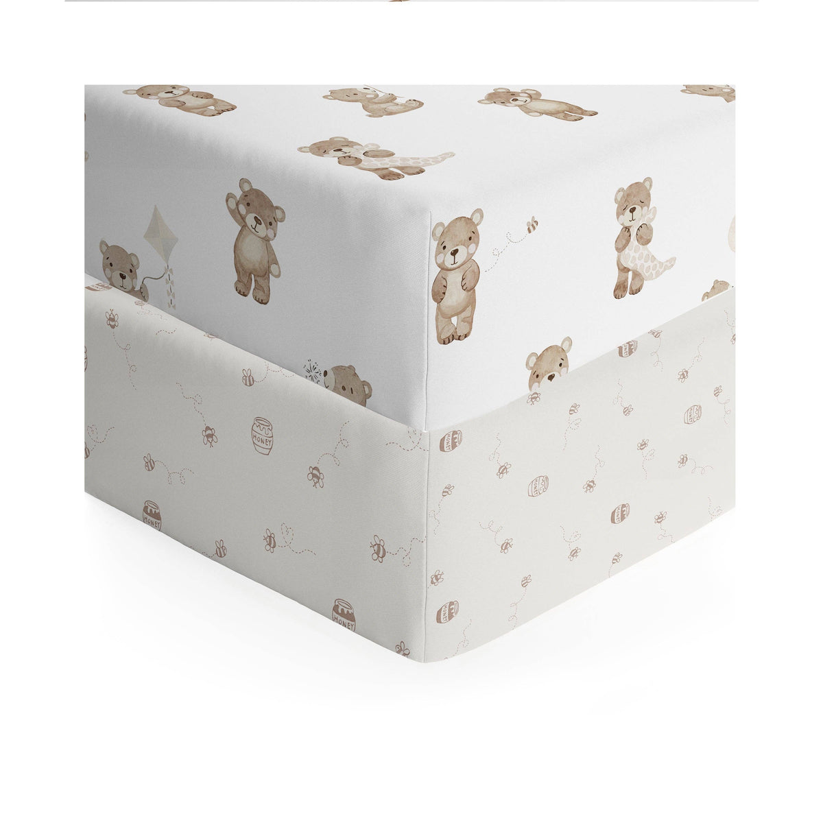Living Textiles | Organic Jersey Cot Fitted Sheet Cuddly Bear 2 pack