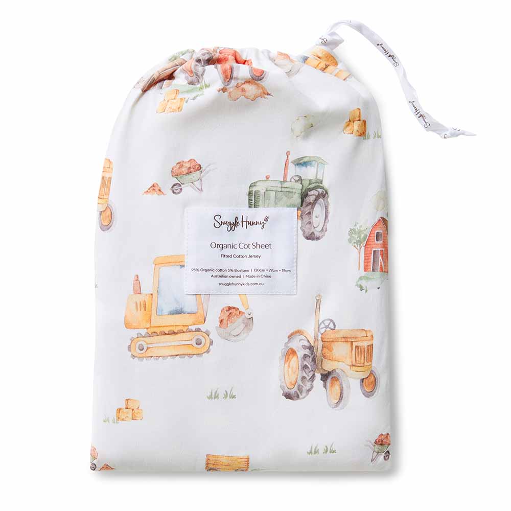Snuggle Hunny | Organic Fitted Cot Sheet | Diggers